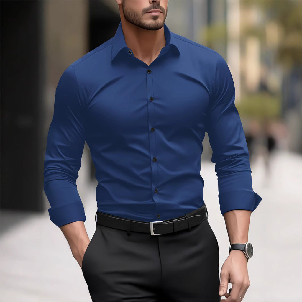 Men's Pigment Business Casual Long Sleeve Shirt - Loose