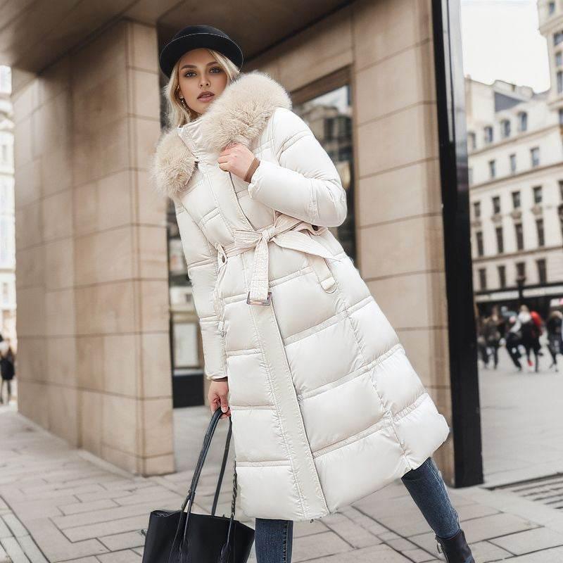 Winter Long Jacket With Fur Hood & Belt for Women - ZA-Zola