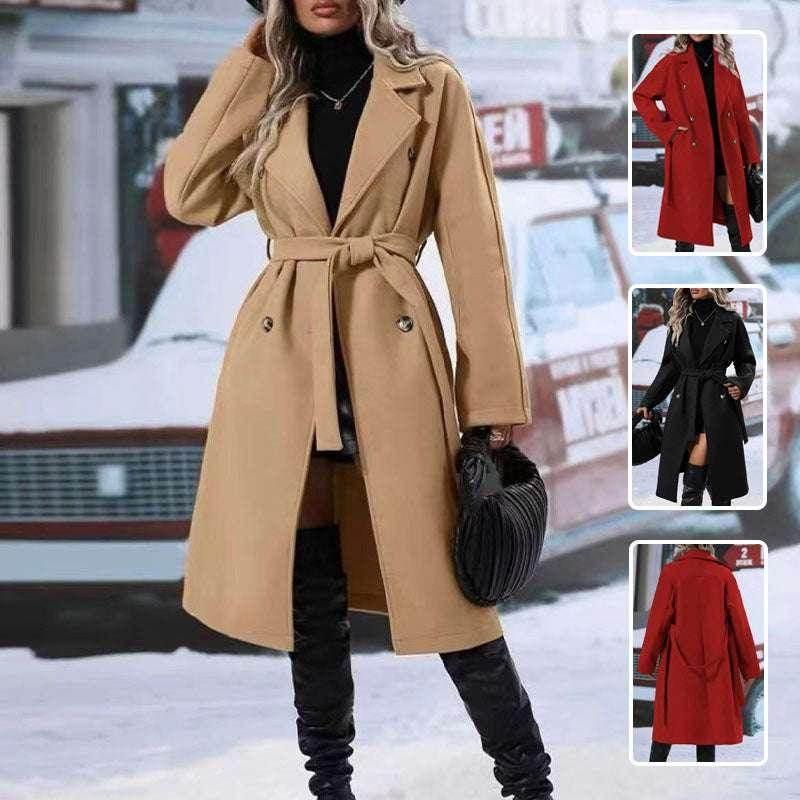 Lapel Double-Breasted Trench Coat with Belt – Women’s Winter - ZA-Zola