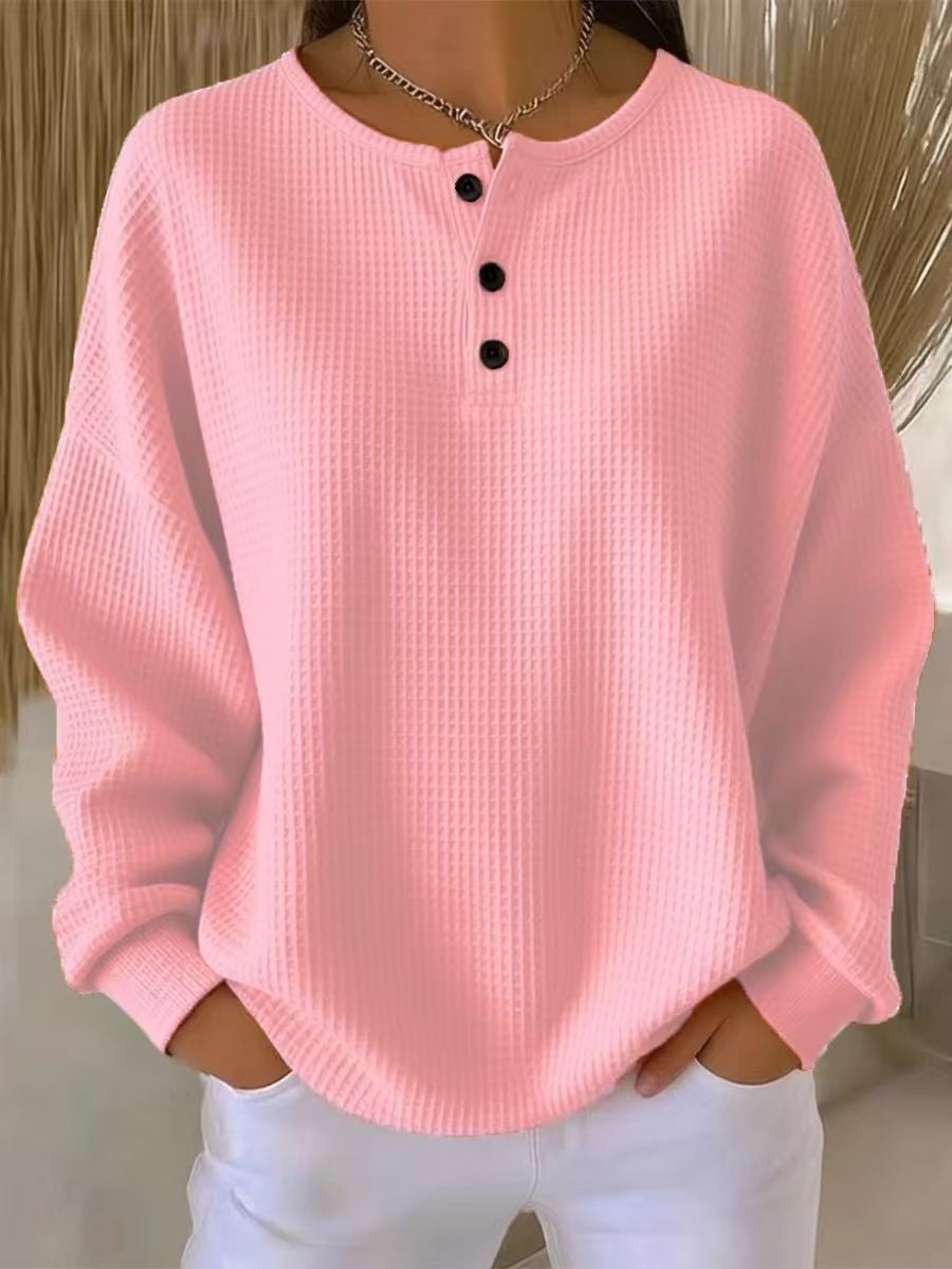 Waffle Long Sleeve T Shirt | Round Neck Women's Tee