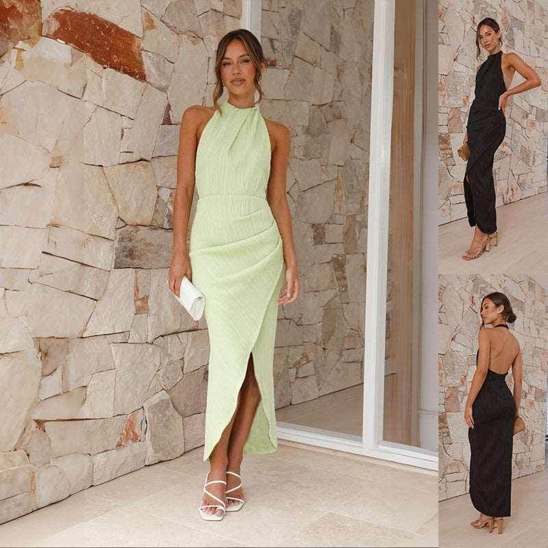 Halter Split Long Dress – Summer Slim Fit Backless Dress - ZA-Zola