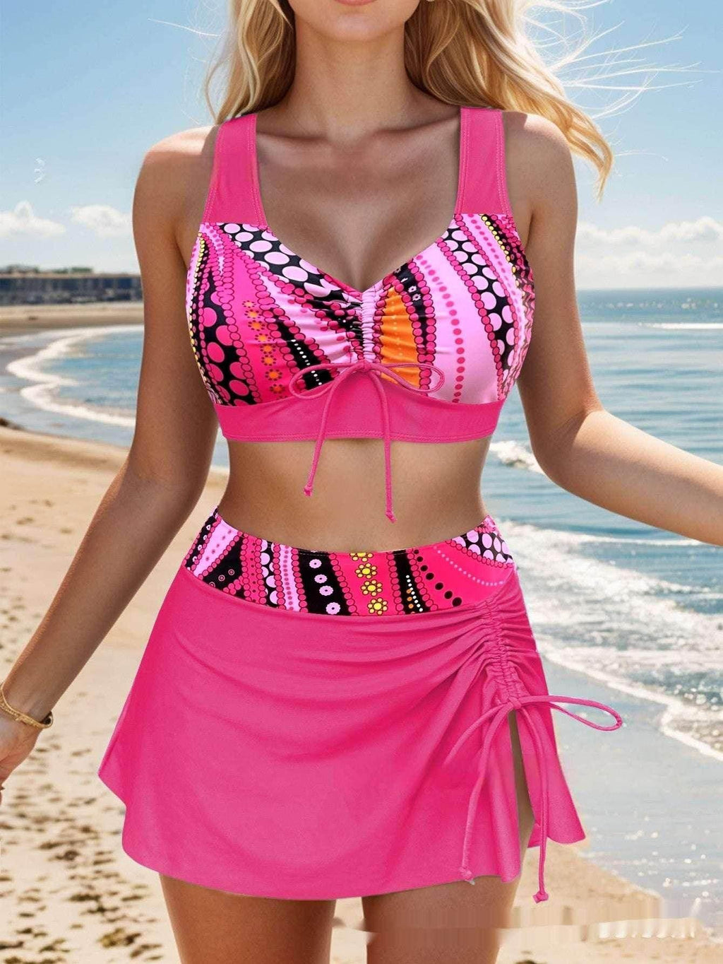 Women's Split Swimsuit – 3-Piece Halter Bikini with Skirt (S–XXL) - ZA-Zola