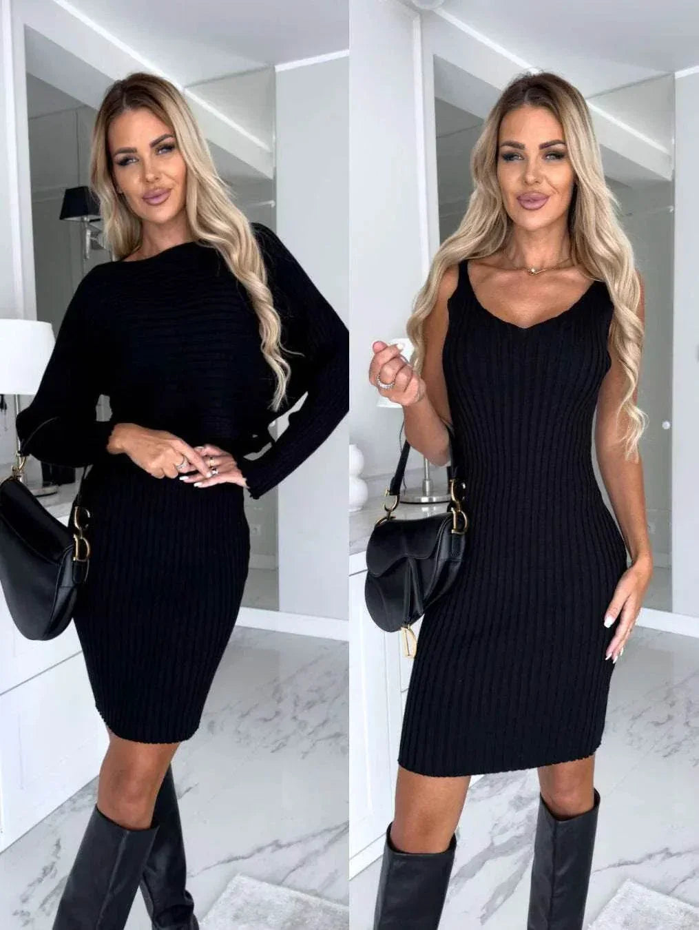 Striped Top & Tight Suspender Skirt Set - ZA-Zola