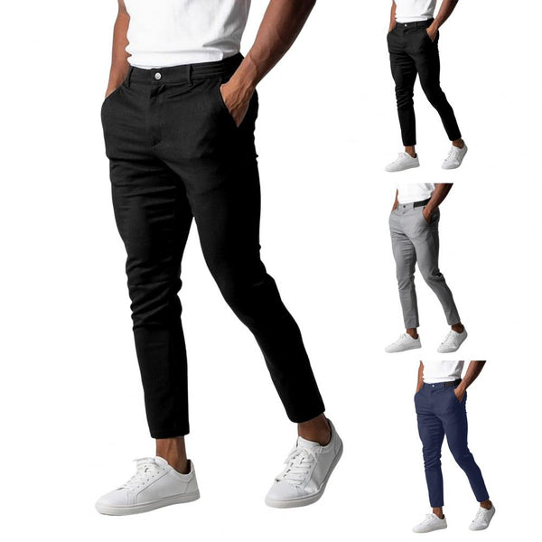 Person wearing black pants with a white background, shown from multiple angles.