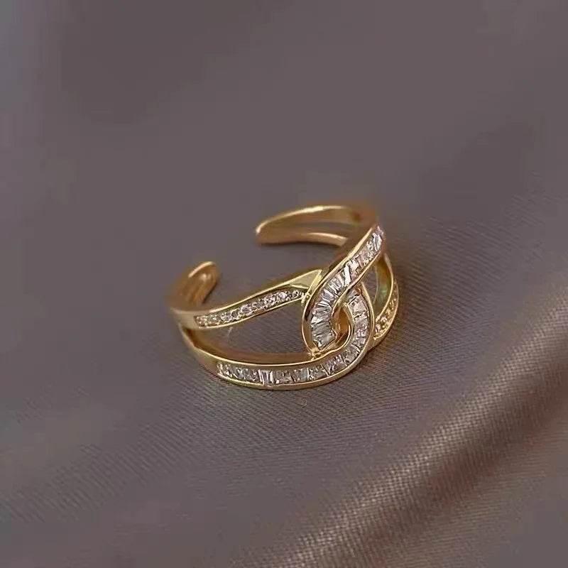 Double C Gold Open Ring with Sparkling Zircon - ZA-Zola