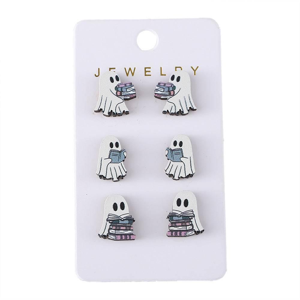 ZA-Zola Halloween Ghost Wooden Stud Earrings Set - ZA-Zola