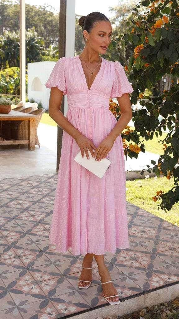 V-Neck Puff Sleeve Long Summer Dress Women - ZA-Zola