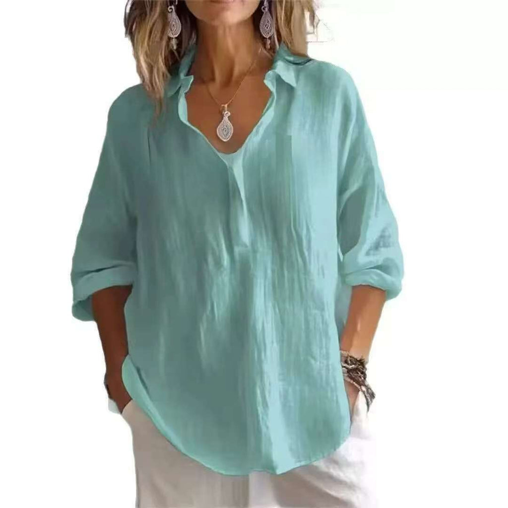 Fashion Loose Lapel Pullover 3/4 Sleeve Casual Shirt