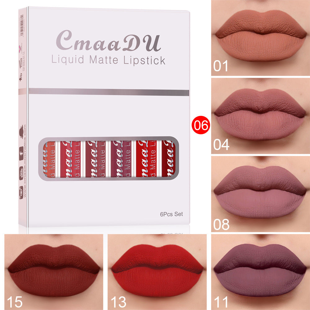 6 Boxes Matte Non-Stick Cup Waterproof Lipstick Set | Long-Lasting Lip Gloss