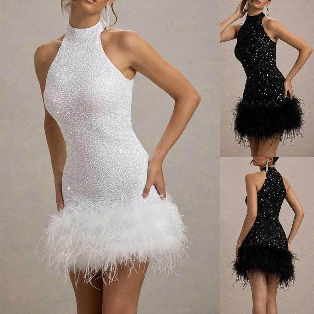 Women's Sleeveless Shiny Plush Dress - Stylish & Elegant - ZA-Zola