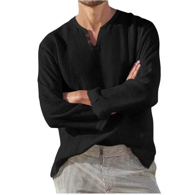 Men’s Cotton Linen Shirt – Stylish Beach V-Neck, Shop Now! - ZA-Zola