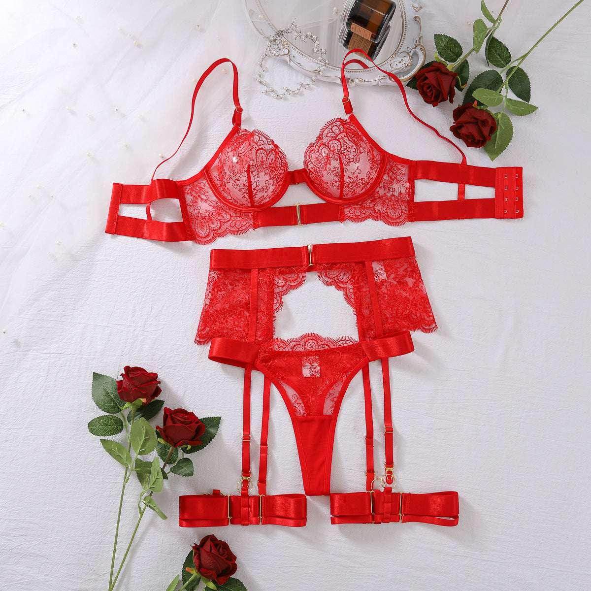 Sexy Embroidered See-through Underwear Set – Elegant & Alluring - ZA-Zola