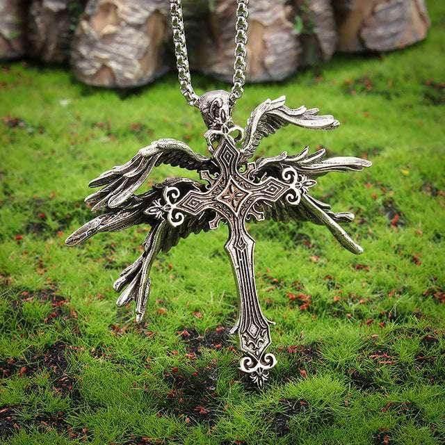 Vintage Angel Wings Cross Pendant Necklace - ZA-Zola