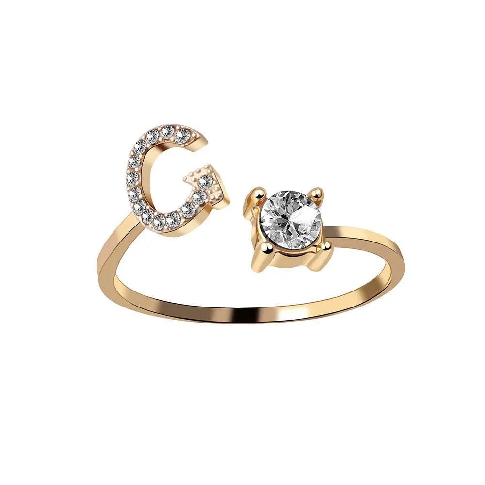 Adjustable A–Z Initial Ring for Women with Zircon - ZA-Zola