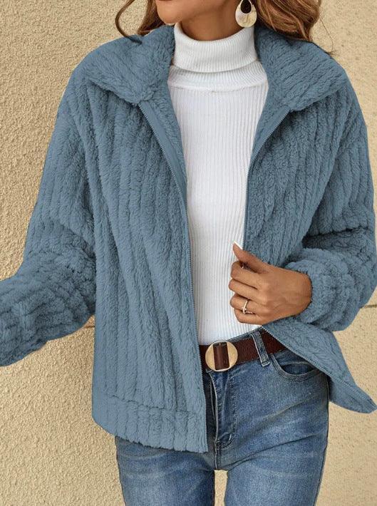 Women’s Fleece Cropped Jacket | Thick Lapel Winter Style - ZA-Zola