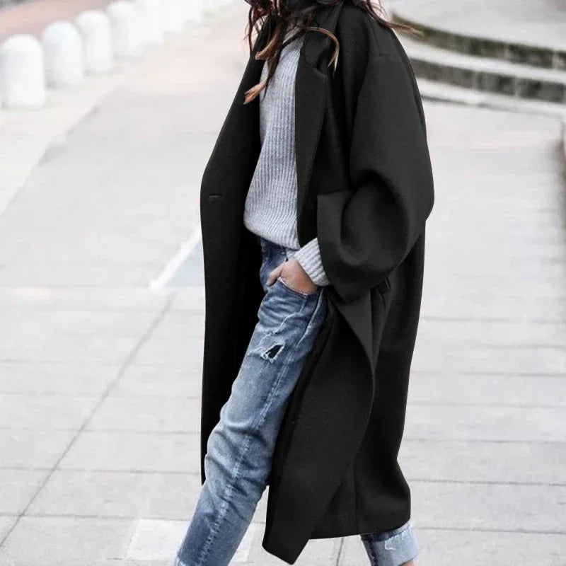 Fashion Long Lapel Coat for Women – Warm Solid Color Winter Coat - ZA-Zola