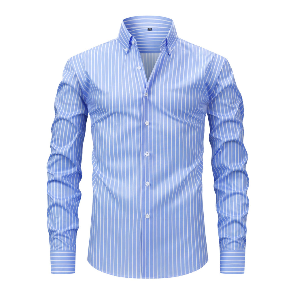 Blue and white striped shirt on a white background