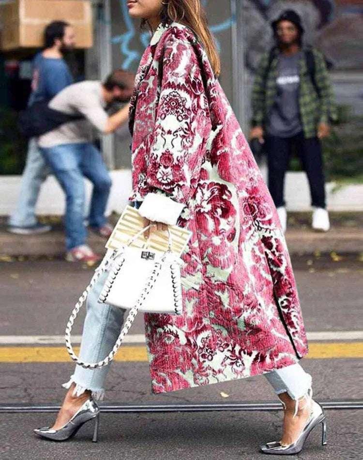Dragon Phoenix Print Coat for Women – Woolen Long Lapel Jacket - ZA-Zola
