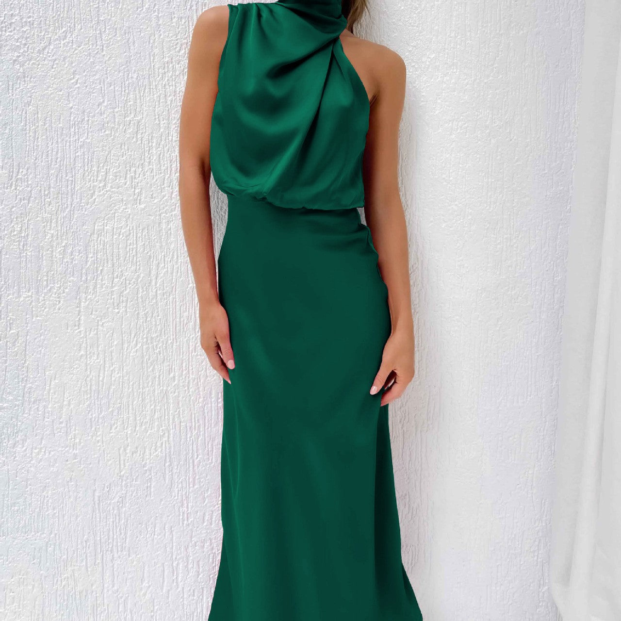 Green evening gown on a white background