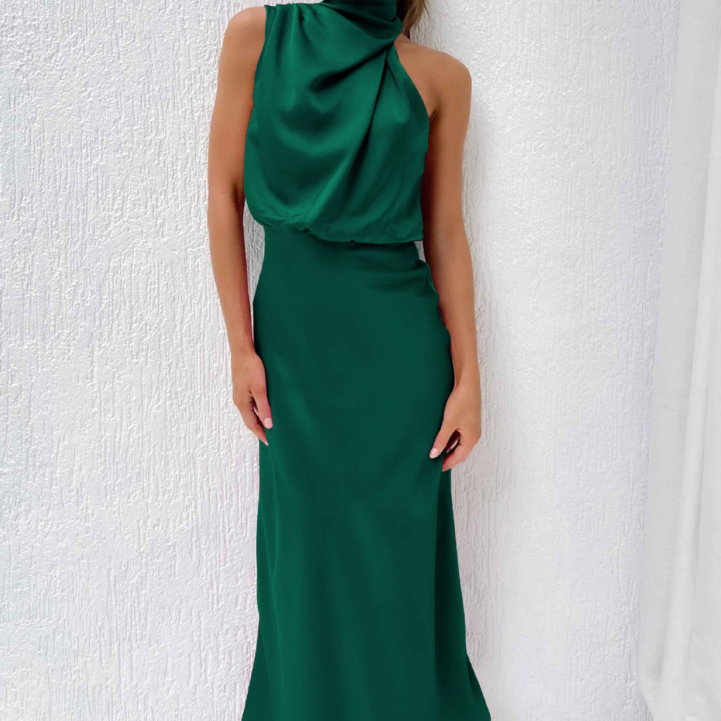 Green evening gown on a white background