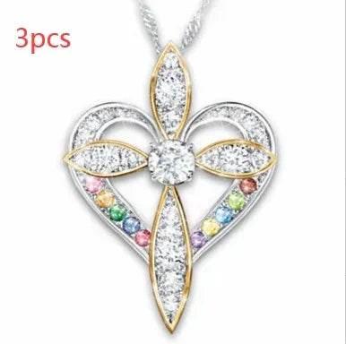 Love Heart Cross Pendant Necklace – Unisex Alloy - ZA-Zola