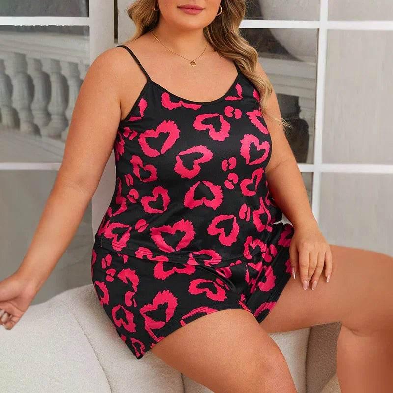 Plus Size Heart Print Shorts Set | Shop Now - ZA-Zola