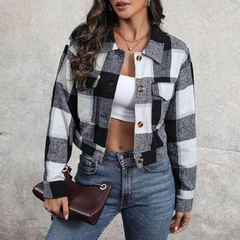 Plaid Lapel Cropped Jacket – Shop Now! - ZA-Zola