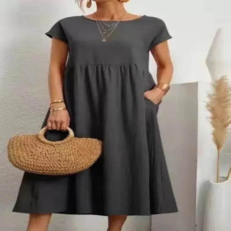 Sleeveless Cotton Linen Pocket Dress – Loose Fit - ZA-Zola