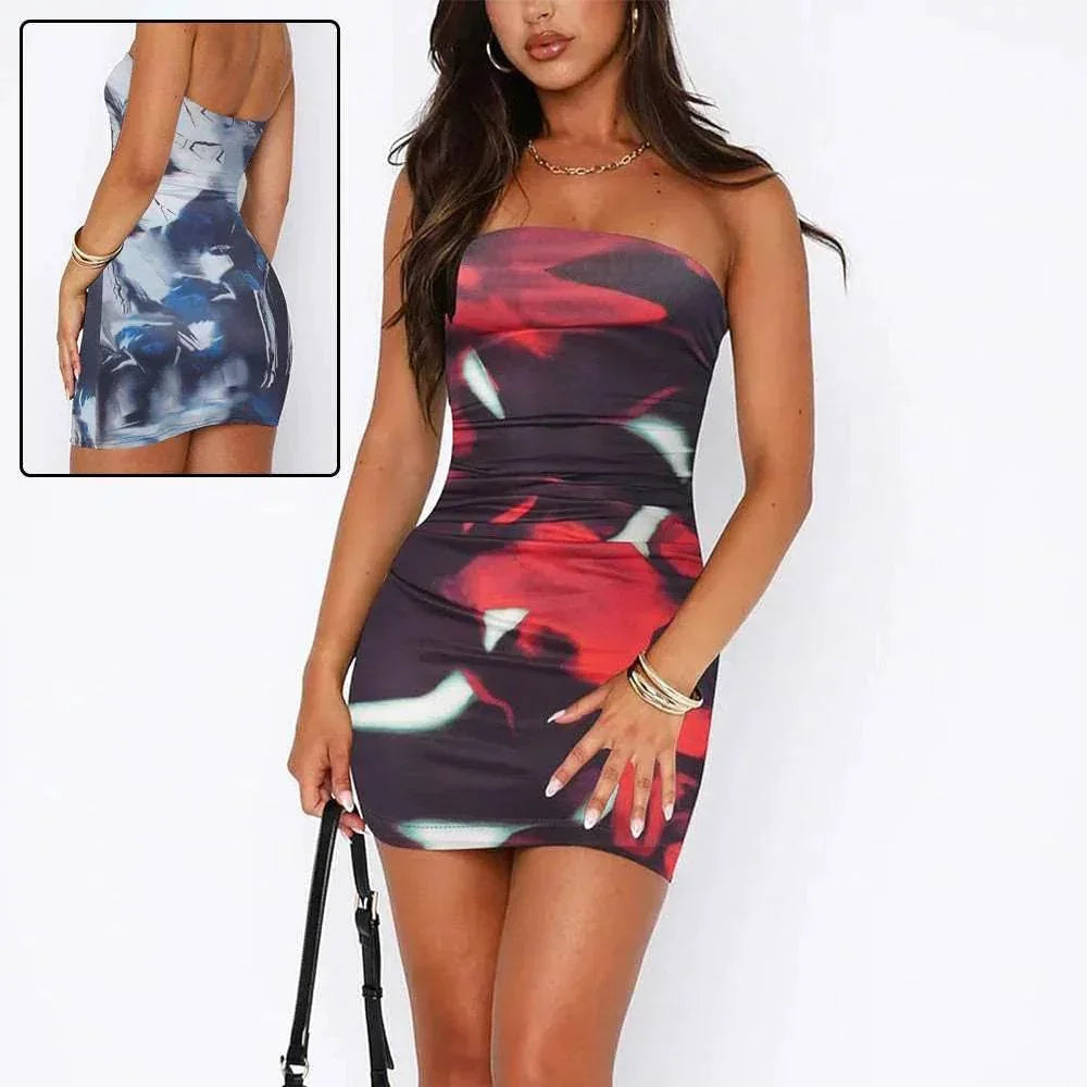 Tube Top Printed Pleated Dress - Stylish Wrap Short Dress - ZA-Zola