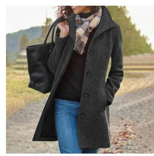 Women Woolen Coat Medium Length Slim Fit - ZA-Zola