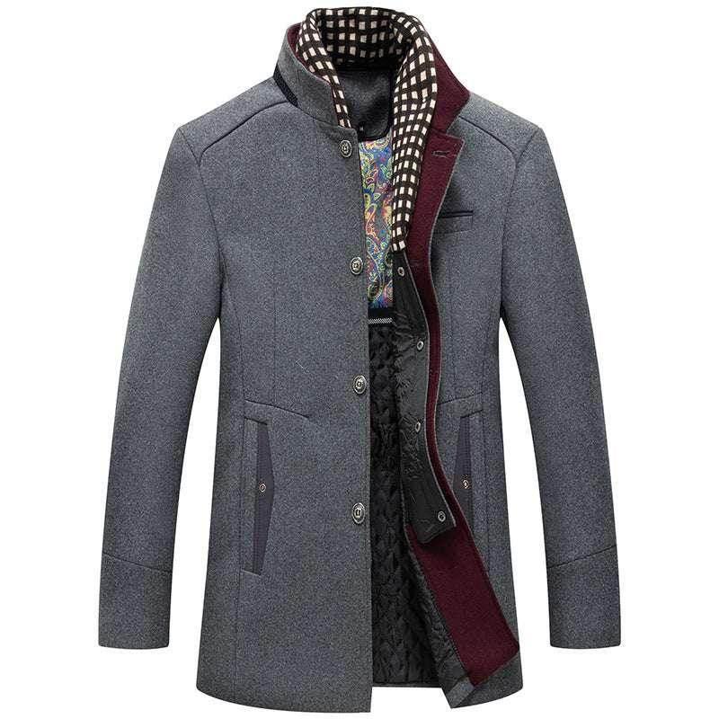 Slim Fit Stand Collar Men's Coat – Medium Length - ZA-Zola