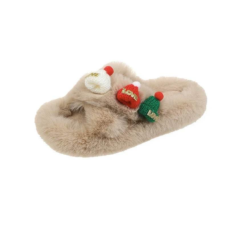 Christmas Hat Fluffy Slippers – Warm & Cute for Her - ZA-Zola