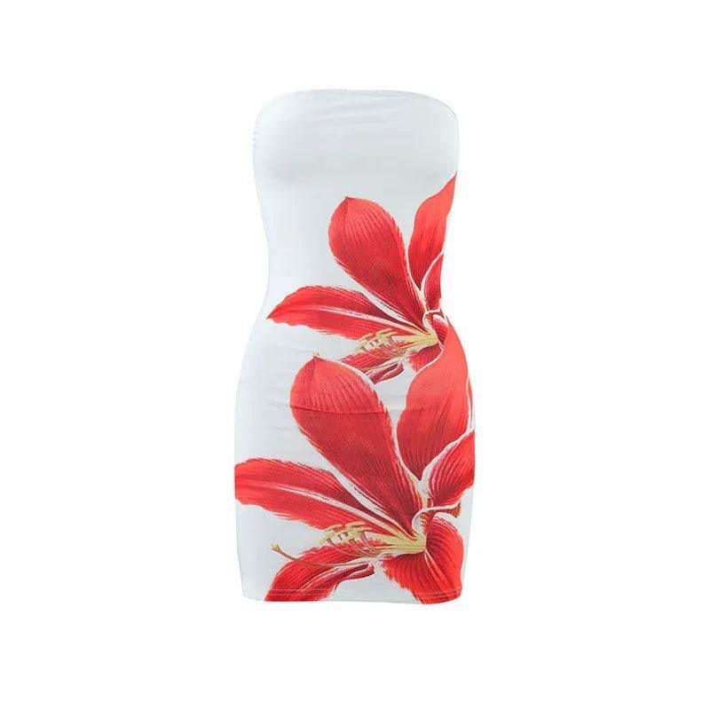 Women’s Tube Top Floral Print Slim Sheath Short Dress – Backless Mini - ZA-Zola