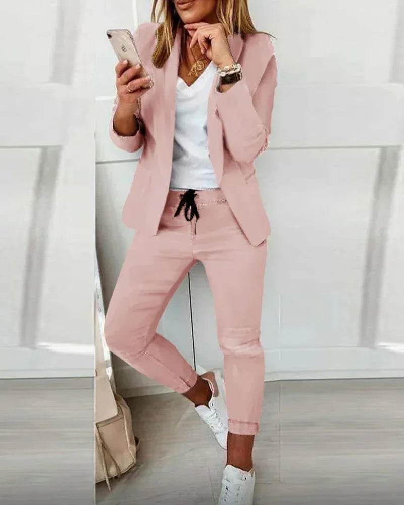 Lapel Collar Office Trousers Suit for Women - ZA-Zola