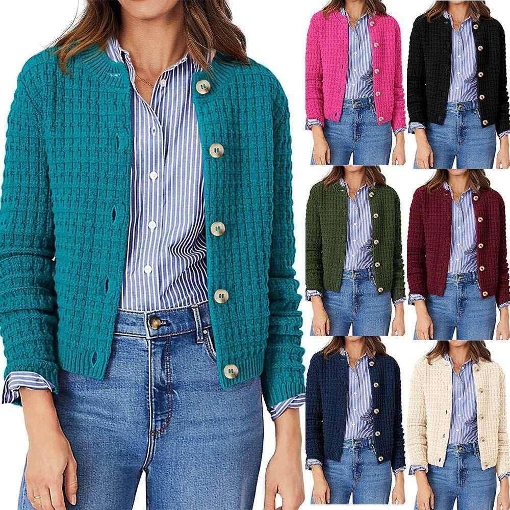 Women's Solid Color Knit Cardigan Sweater - ZA-Zola