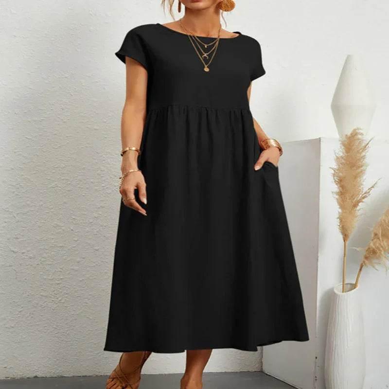 Sleeveless Cotton Linen Pocket Dress – Loose Fit - ZA-Zola