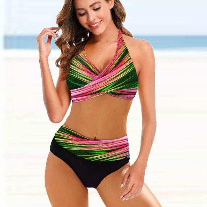 Striped Tie-Dye Hollow Bikini Swimsuit | S–5XL - ZA-Zola