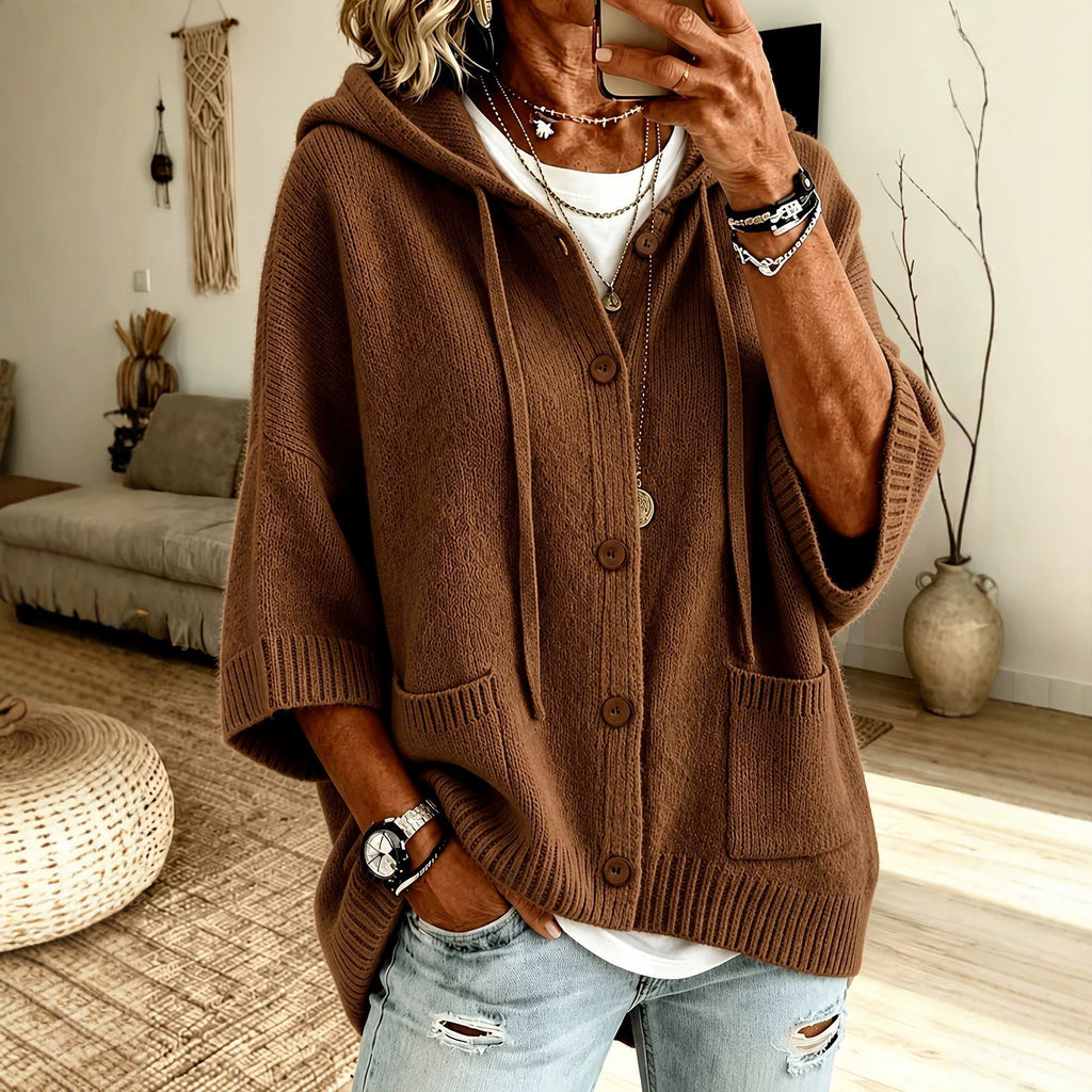 Women’s Knitted Hooded Coat | Button Cardigan Jacket