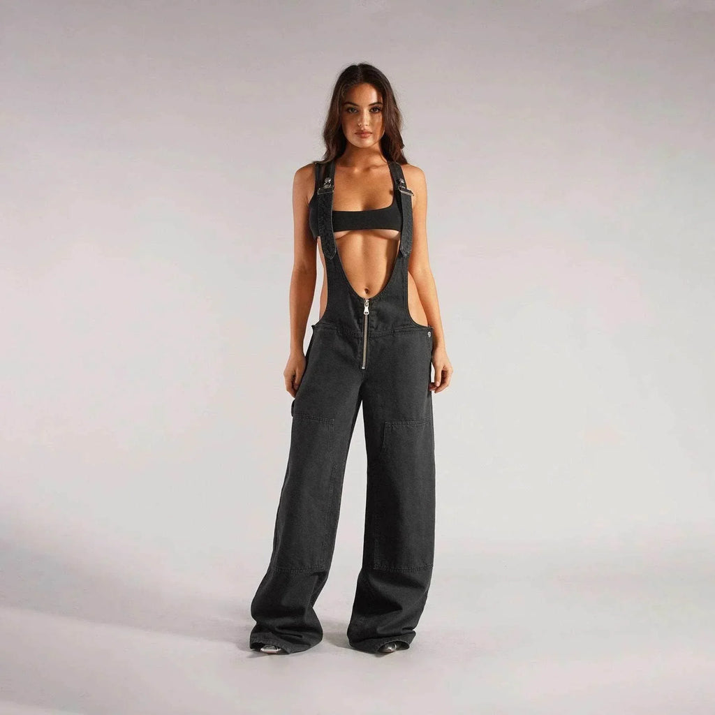 Y2K Zipper Denim Overalls – Wide Leg Street Style - ZA-Zola