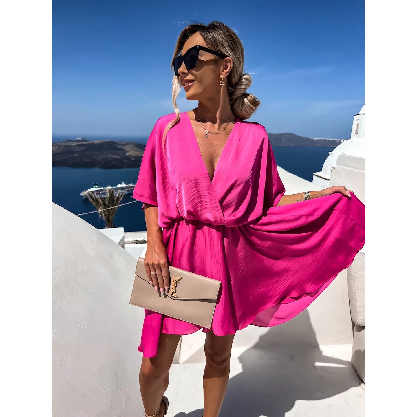 Women's Satin Loose Casual Vacation Midi Dress