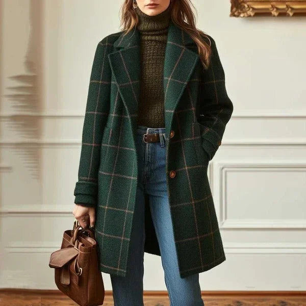 Plaid Mid Length Jacket Women Large Size Lapel - ZA-Zola