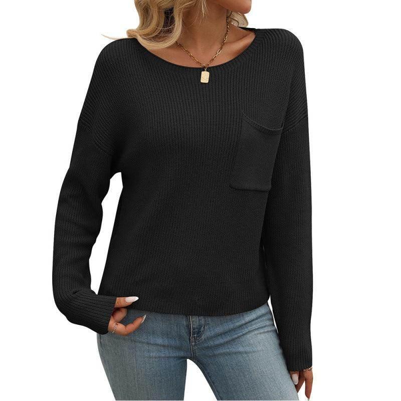 Women’s Round Neck Pocket Sweater – Long Sleeve - ZA-Zola