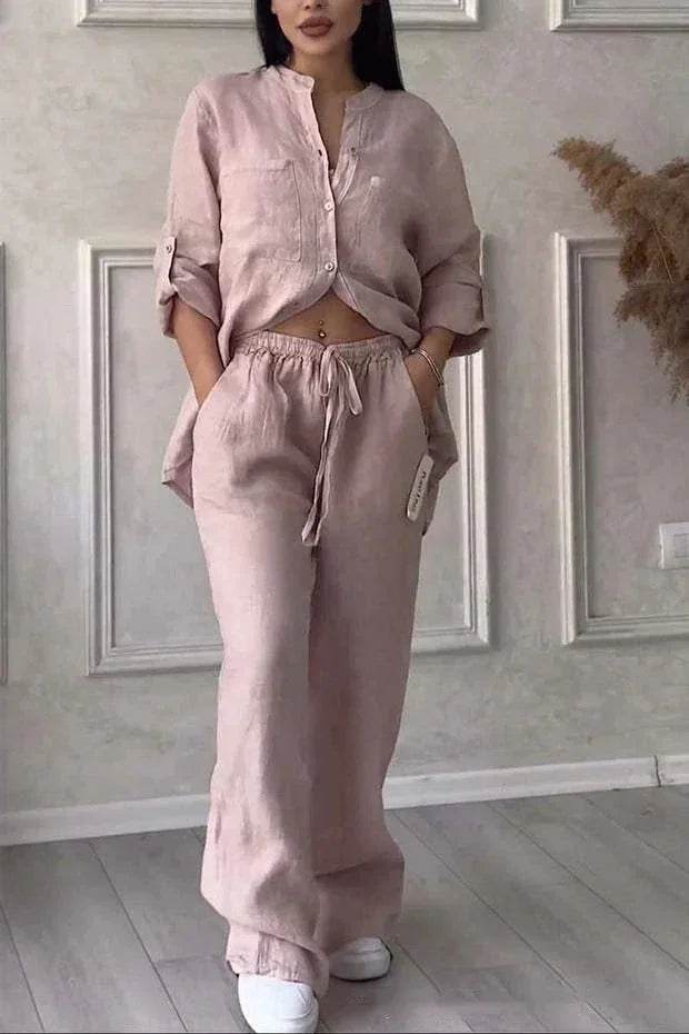 Stand Collar Lace-Up Two-Piece Set for Women - ZA-Zola