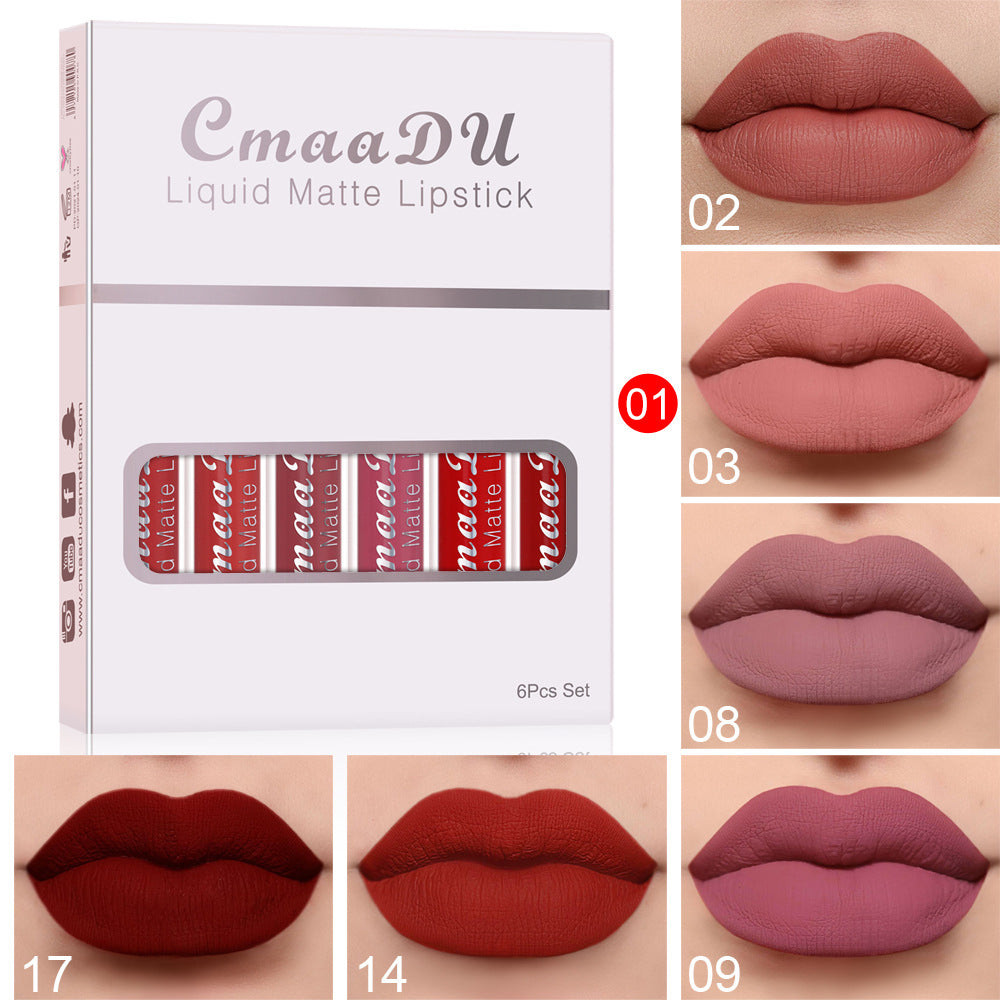 6 Boxes Matte Non-Stick Cup Waterproof Lipstick Set | Long-Lasting Lip Gloss