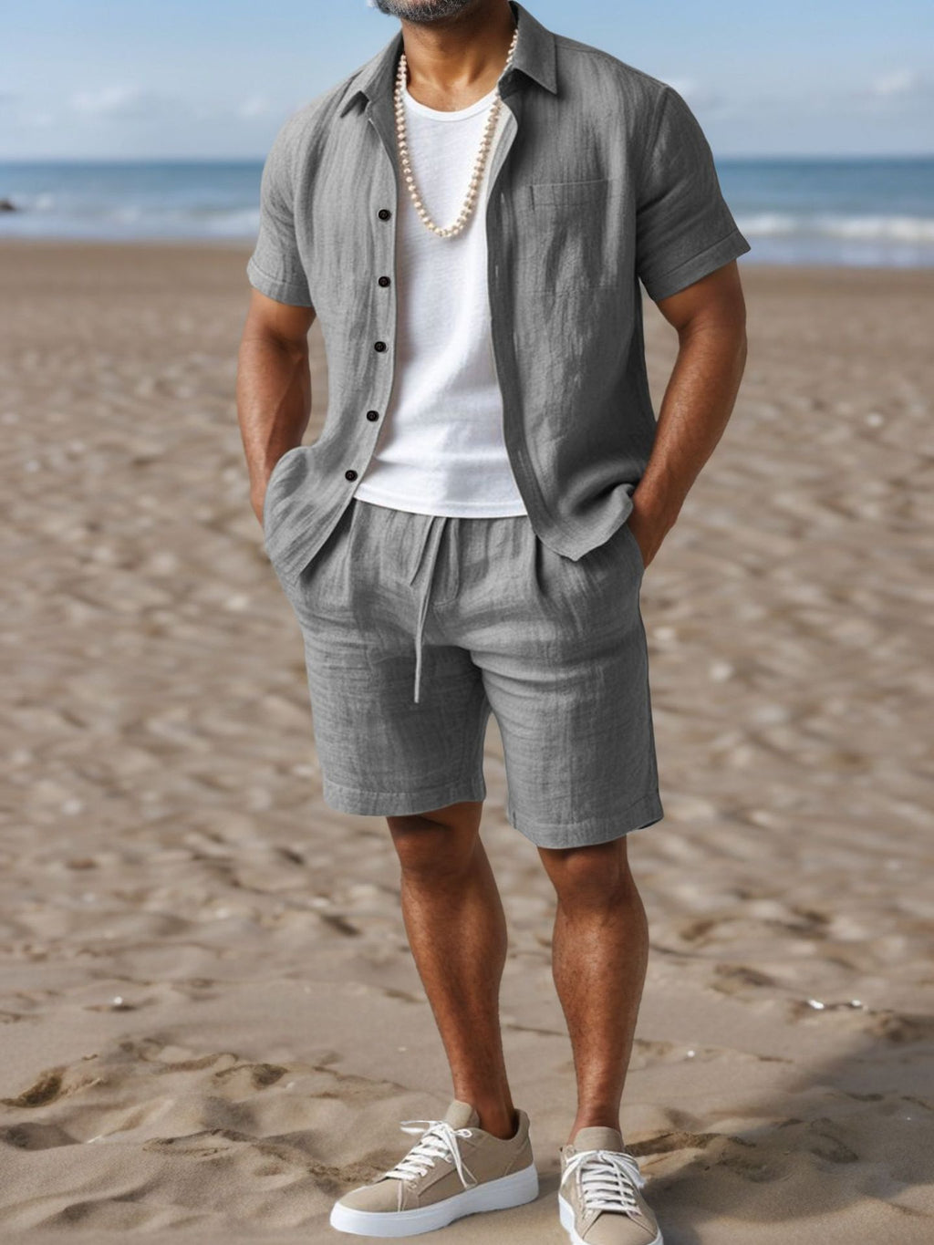 Men's Linen Button-Up Shirt - Casual Loose-Fit | Summer