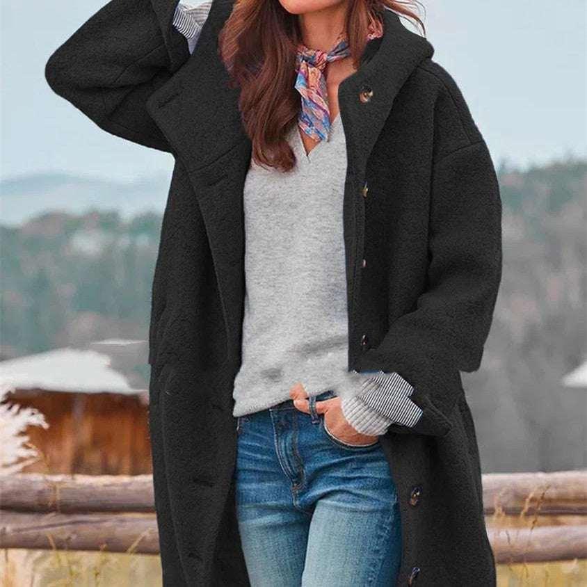 Women Tweed Trench Coat Thickened Medium Length - ZA-Zola