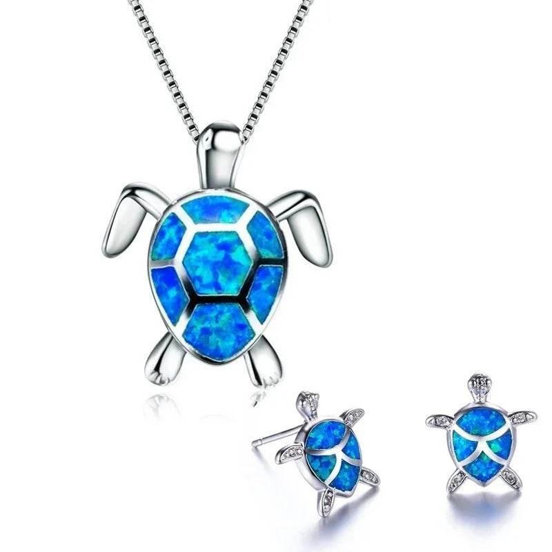 Turtle Necklace & Earrings Set | Cute Beach Jewelry - ZA-Zola