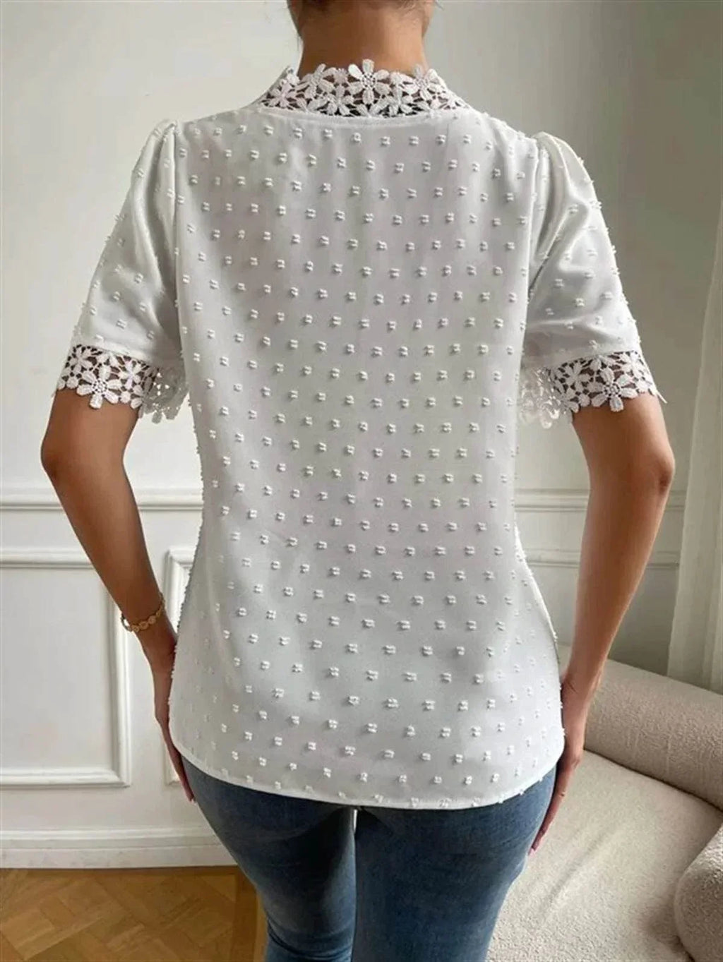 Floral Lace V-Neck Puff Sleeve Summer Top Women - ZA-Zola