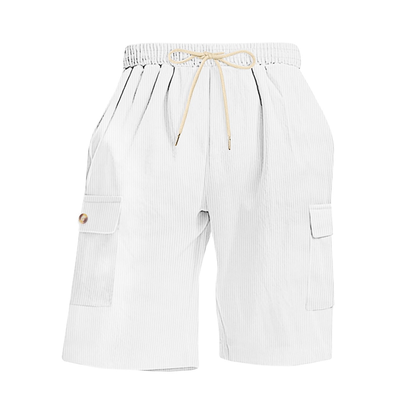 White striped shorts with a drawstring on a white background