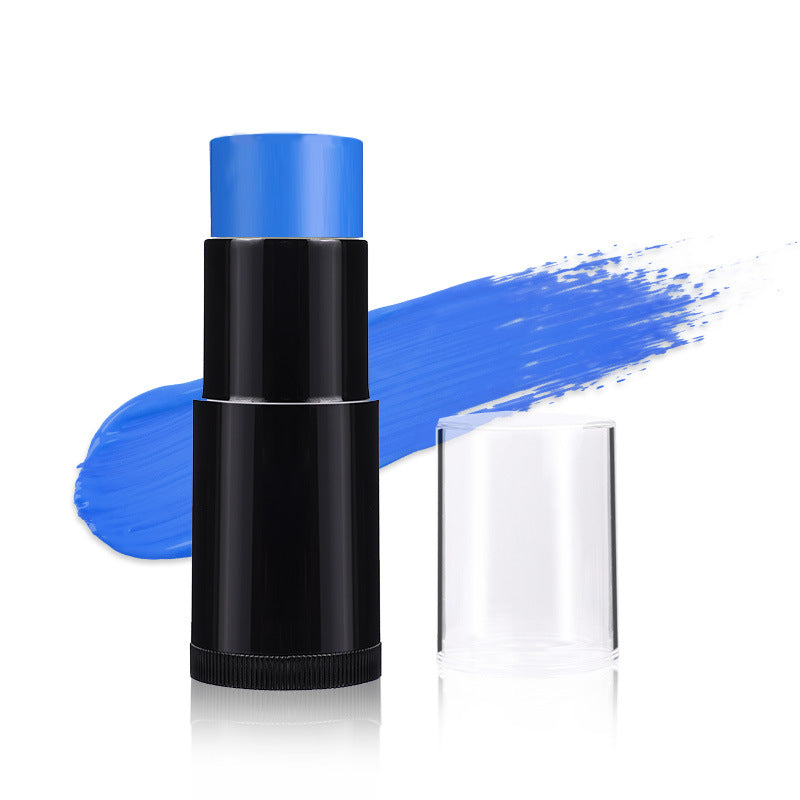 Black makeup stick with blue cap on a white background